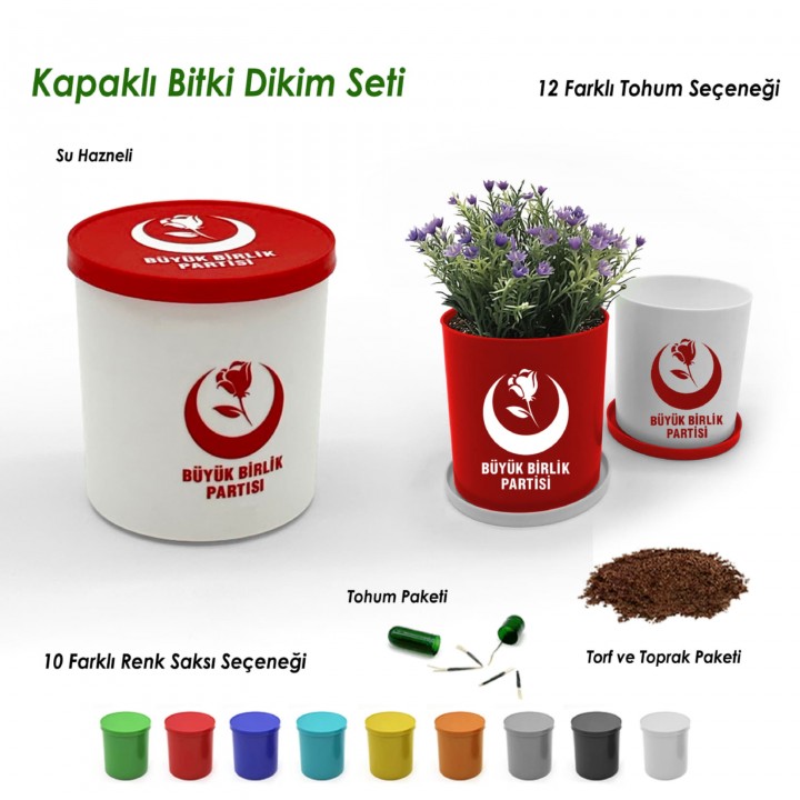 Büyük Birlik Partisi Logolu Yuvarlak Kapaklı Bitki Dikim Seti